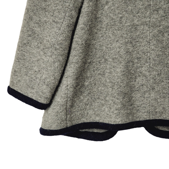 J Crew Boiled Wool Coat Jacket S Women Gray Navy Blue Trim Open Front Lined - Picture 8 of 13